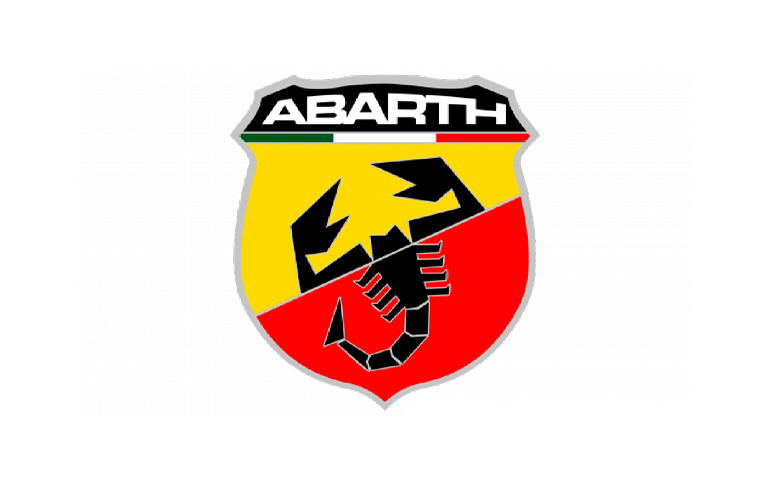 2026-Abarth - VPS Learning Abarth shield logo with a black scorpion on a split yellow (top) and red (bottom) background, silver border, and 'ABARTH' at the top.