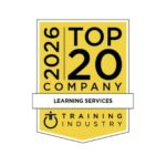 Yellow shield badge reading '2026 Top 20 Company' for Learning Services, Training Industry