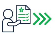 icon-01 - VPS Learning User icon with a checklist/document and a forward-arrow sequence, representing onboarding or identity verification/continuing process.
