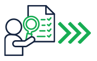 icon-015 - VPS Learning Person pointing to a checklist on a board with three green right arrows indicating steps forward.