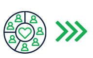 icon-04 - VPS Learning Circle of people around a heart, then a green three-chevron forward icon indicating share/continue in a UI.