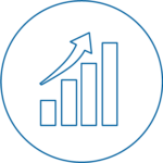 Data and Measurement Tied to Outcomes3x - VPS Learning Blue bar chart with ascending bars and an upward arrow inside a circle, symbolizing growth or increasing performance.