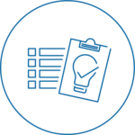 Program Management at Scale3x - VPS Learning Checklist and clipboard with a lightbulb icon inside a blue circle, representing ideas and planning